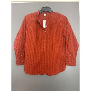 POINT SUR Textured Dot Ruffle Neck Button Up Shirt Top Women Size 4 Rust Orange